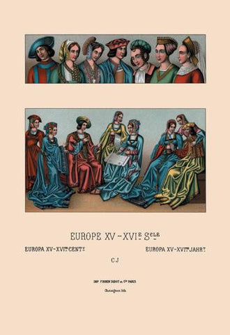 Assorted Costumes of the Early Renaissance 24x36 Giclee