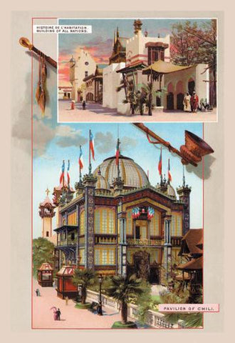 Building of All Nations and Pavilion of Chili at the Paris Exhibition  1889 24x36 Giclee