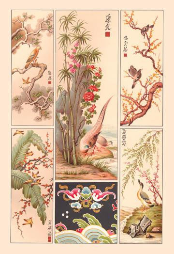 Asian Bird Panels 24x36 Giclee