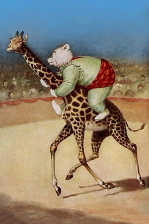 Bear Back Giraffe Racing 24x36 Giclee