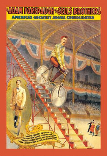 Upon an Ordinary BicycleeA Sheer Descent: Adam Forepaugh and Sells Brothers&#39; Shows 28x42 Giclee on Canvas