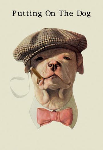 Dog in Hat and Bow Tie Smoking a Cigar 28x42 Giclee on Canvas