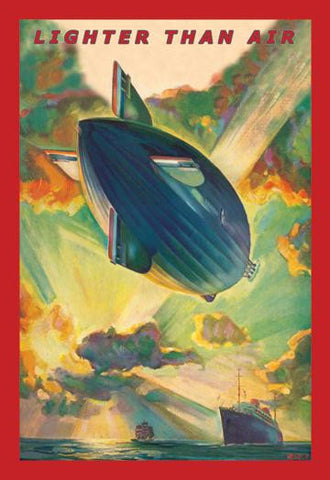 Lighter Than Air - Air Ship traverses the ocean high above passenger and cruise ships below 28x42 Giclee on Ca