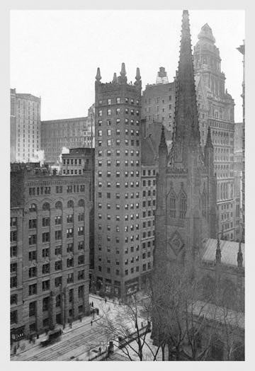 One Wall Street and Trinity Church  1911 28x42 Giclee on Canvas