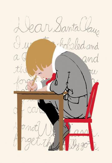 Boy Writes a Letter to Santa 28x42 Giclee on Canvas