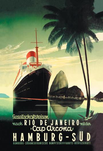 Hamburg to Rio de Janeiro on the Cap Arcona Steamship 28x42 Giclee on Canvas