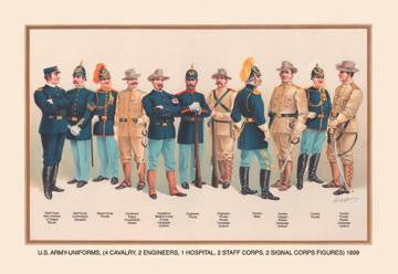 Uniforms (4 Cavalry  2 Engineers  1 Hospital  2 Staff  2 Signal Corps)  1899 28x42 Giclee on Canvas