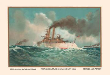 Battleship Texas  Battleship Iowa  and Torpedoboat Porter  1899 28x42 Giclee on Canvas