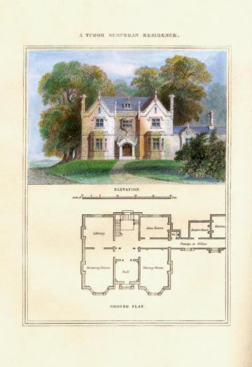 A Tudor Suburban Residence #1 28x42 Giclee on Canvas