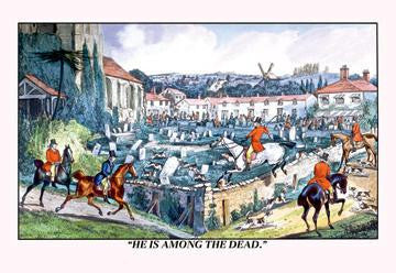 Hounds Lead Hunters into a Graveyard 28x42 Giclee on Canvas