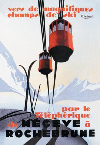 Skiing and Tram 28x42 Giclee on Canvas