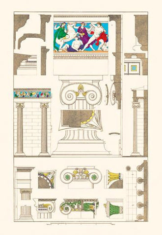 Ionic Orders and Capitals  Polychrome 28x42 Giclee on Canvas