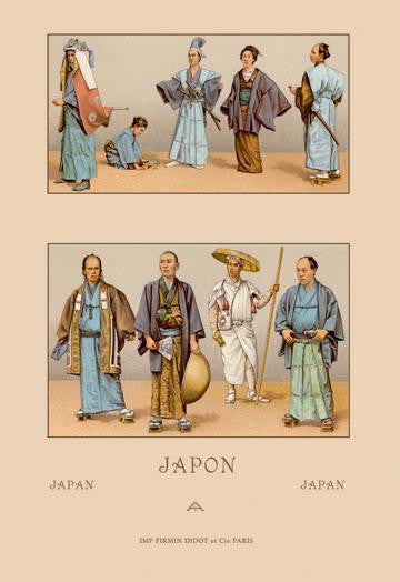 Traditional Dress of Diverse Japanese Castes 28x42 Giclee on Canvas