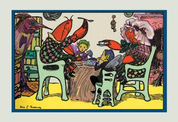 Having Cake Mr. Caterpillar Crab and Dame Crabby 28x42 Giclee on Canvas