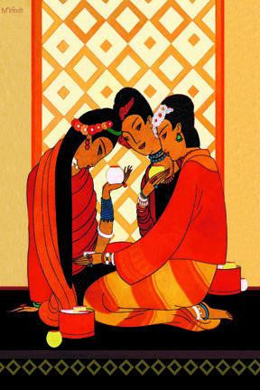 Burma-Gossip 28x42 Giclee on Canvas