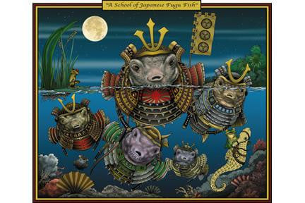 A School of Japanese Fugu Fish 28x42 Giclee on Canvas