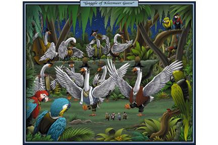 Gaggle of Klezmeer Geese 28x42 Giclee on Canvas