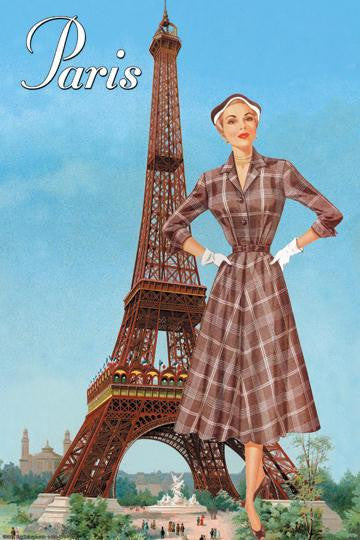 Paris Brown Plaid Frock 28x42 Giclee on Canvas