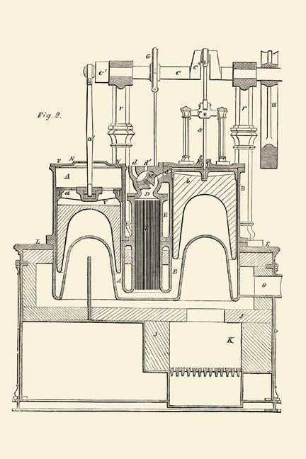 Steam Power Piston Chamber Cutaway 28x42 Giclee on Canvas