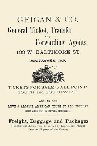 Geigan & Co. General Ticket Transfer & Forwarding Agents 28x42 Giclee on Canvas