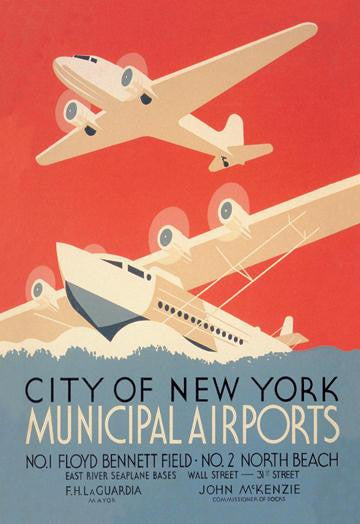 City of New York Municipal Airports (WPA) 12x18 Giclee on canvas