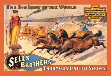 Ben Hur Chariot Races: Sells Brothers&#39; Enormous United Shows 12x18 Giclee on canvas