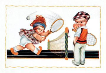 Children Playing Tennis 12x18 Giclee on canvas