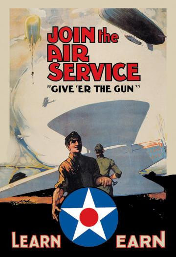 Join the Air Service: Give &#39;er the Gun 12x18 Giclee on canvas