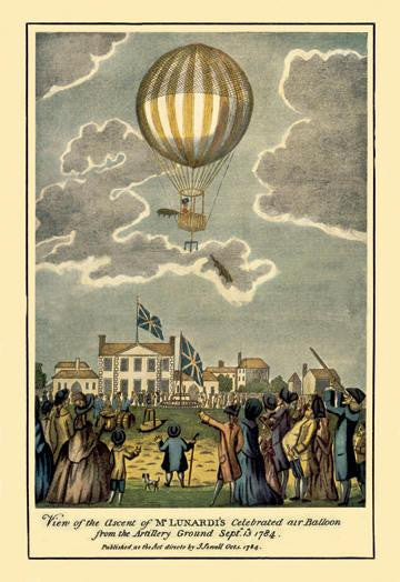 Ascent of Lunardi&#39;s Balloon - Graphic representaion of a Balloon&#39;s ascension 12x18 Giclee on canvas