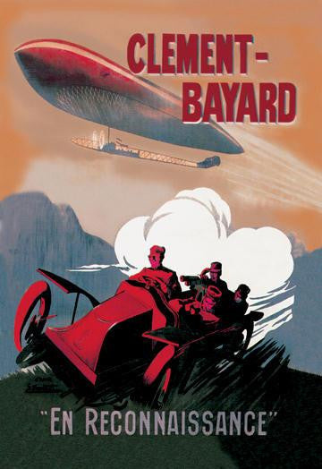 Clement-Bayard - French Dirigible Speeds against a Car both trailaing a train of exhaust meant to show speed 1