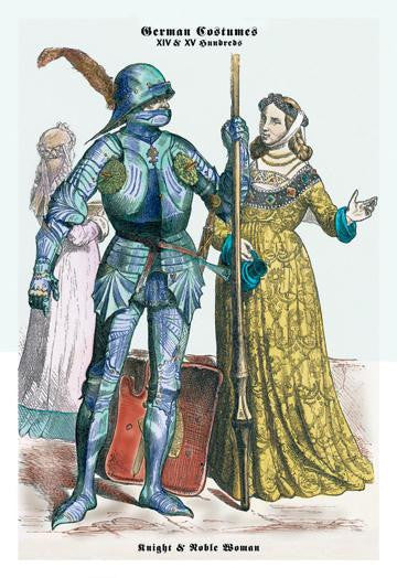 German Costumes: Knight with Staff and Noble Woman 12x18 Giclee on canvas