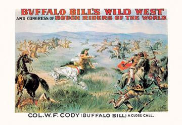 Buffalo Bill: A Close Call 12x18 Giclee on canvas