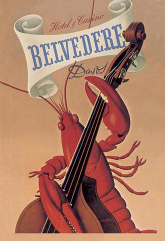 Lobster Musician at the Belvedere Hotel and Casino 12x18 Giclee on canvas