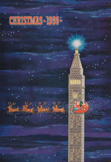 Santa Looking for a Chimney 12x18 Giclee on canvas