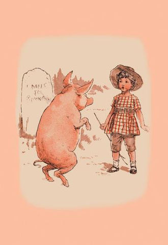 Pig on Hind Legs and Little Girl 12x18 Giclee on canvas