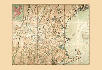 Map of the Most Inhabited Part of New England 12x18 Giclee on canvas