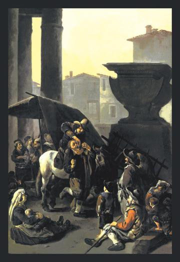 Dentist on Horseback Pulls Tooth in Town Square Before Onlookers 12x18 Giclee on canvas