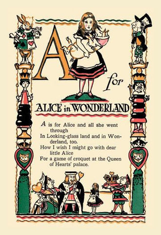 A for Alice in Wonderland 12x18 Giclee on canvas