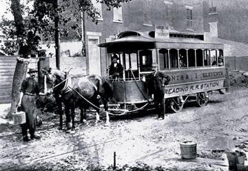 Three Men and Trolley  Philadelphia  PA 12x18 Giclee on canvas