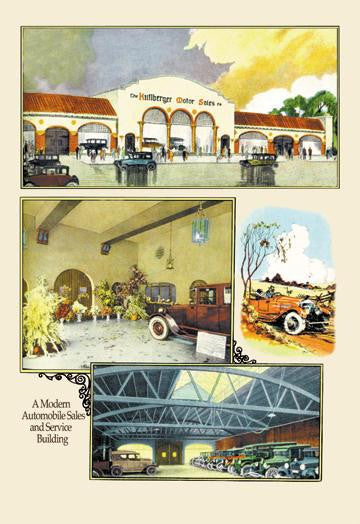 Automobile Sales and Service Building 12x18 Giclee on canvas