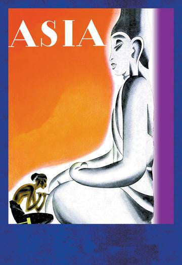 Burmese Sculptor at the Knees of Buddha w-TITLE 12x18 Giclee on canvas