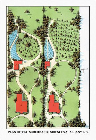 Plan of Two Suburban Residences at Albany  N.Y. 12x18 Giclee on canvas