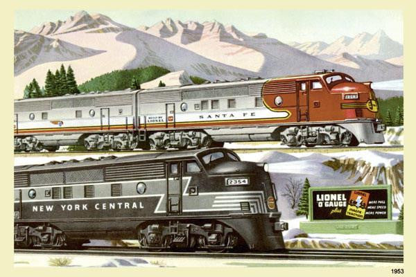 Santa Fe and New York Central Locomotives 12x18 Giclee on canvas