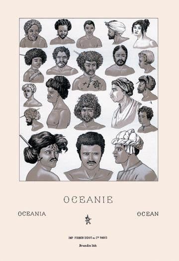 Headdresses and Hairstyles of Oceania 12x18 Giclee on canvas