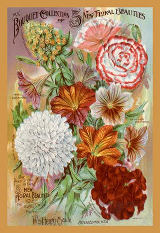 My Bouquet Collection of Five New Floral Beauties 12x18 Giclee on canvas