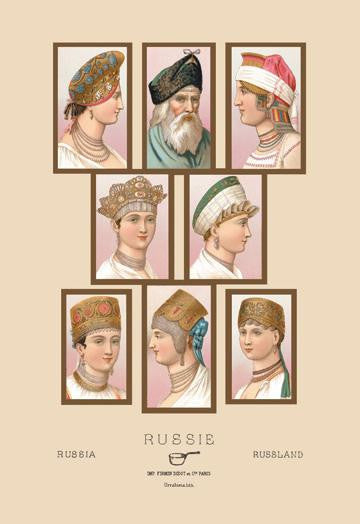 Russian Hats and Hairstyles #1 12x18 Giclee on canvas