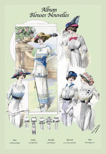 Album Blouses Nouvelles: Ladies in Flowered Hats 12x18 Giclee on canvas