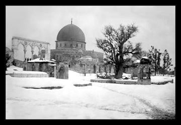 Snow in Jerusalem at the Mosque 12x18 Giclee on canvas