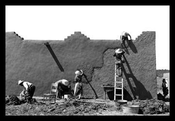 Spanish-American Women Replastering an Adobe House 12x18 Giclee on canvas