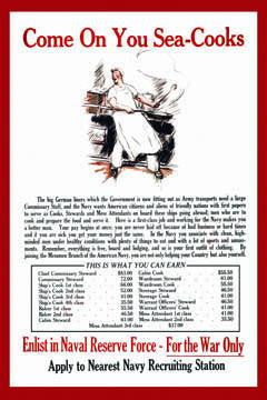 Come on you sea-cooks Enlist in Naval Reserve Force - for the war only : Apply to nearest Navy recruiting stat